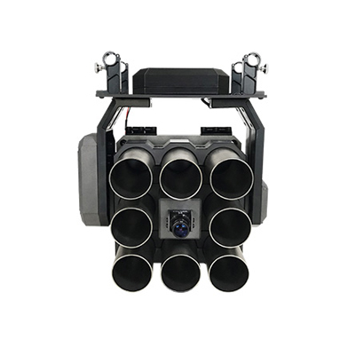 無人機煙霧催淚彈發射器適配大疆M600如風等防暴反恐維穩利器,反恐防暴 戰術配合 維穩利器,本發射器產品可適用于無人機安防以及救援等多個領域?？蓲燧d標準38mm 八枚彈藥，可選配催淚彈、爆震彈、煙霧彈、閃光彈、炫目彈等。